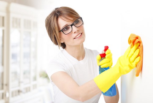 Professional cleaner sanitising a bathroom during deep clean