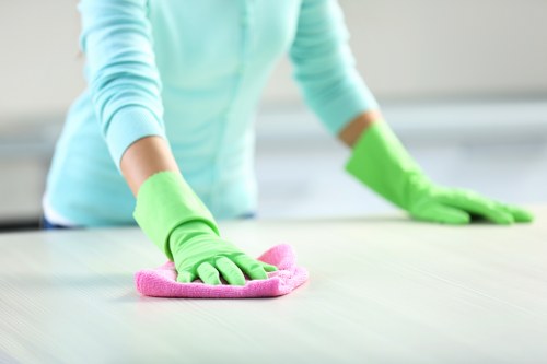 Local cleaner tidying a bright kitchen in Chiswick