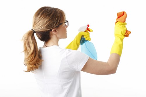 Final review of a completed deep cleaning service with cleaning supplies
